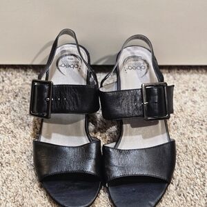 Abeo Black Leather Slingback Buckle Heels